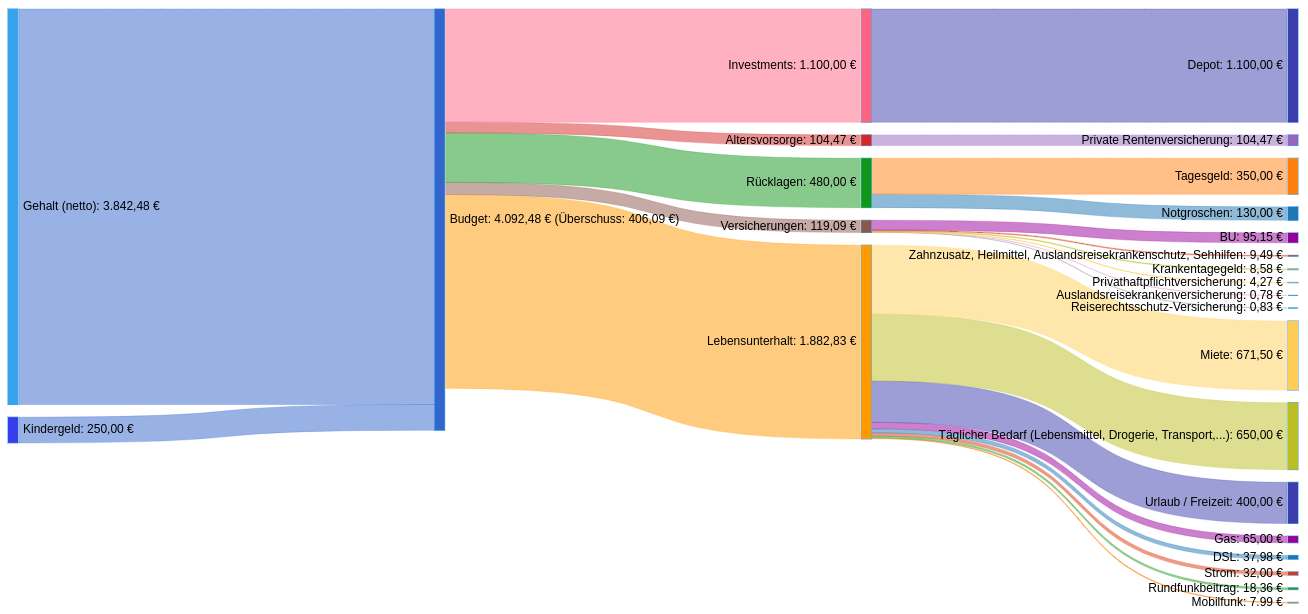 Sankey Diagramm mit Einnahmen und Ausgaben
